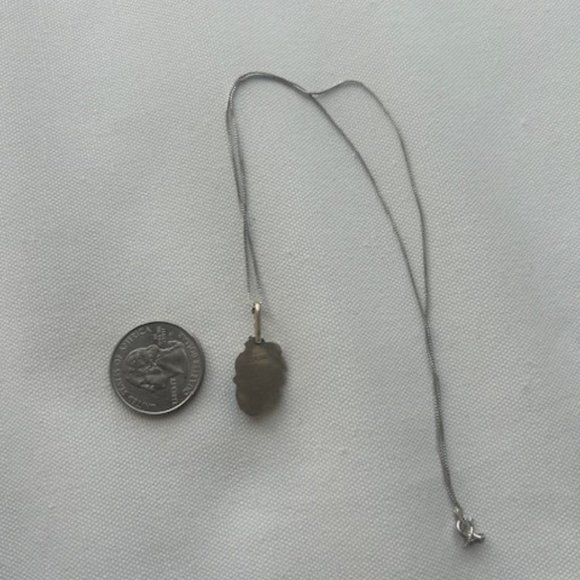 925 Sterling Silver Etched Leaf Blue Stone Pendant NECKLACE - Picture 7 of 8